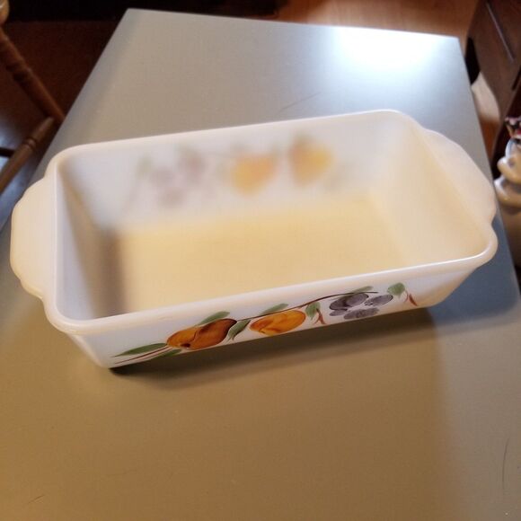 Vintage Fire King Gay Fad Fruit Bakeware 9" Loaf Pan OvenWare 1960s rare - Picture 1 of 12